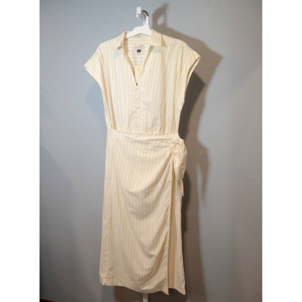 NEW Universal Thread Size M Cream Stripe Midi Dress W/Wrap Skirt Fabric Ties